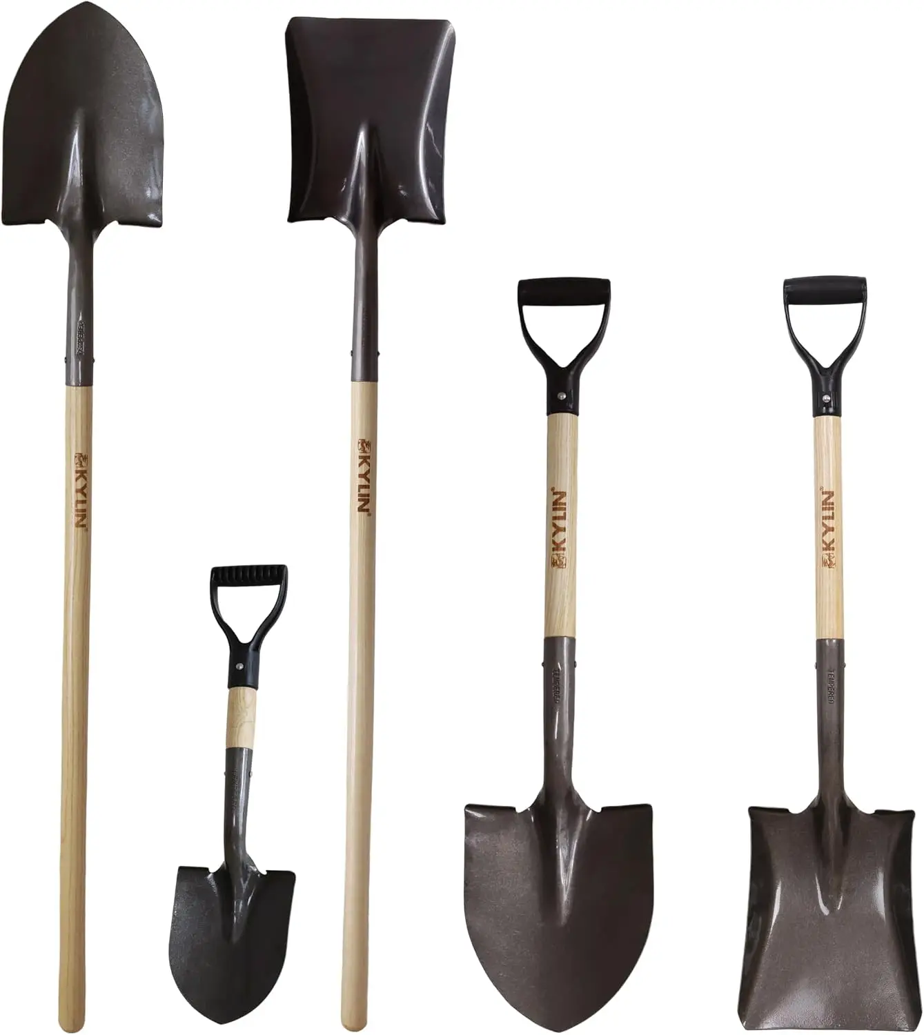 Multi-Purpose Garden Spade Shovels Set for Digging and Transfer with Durable Hard Wood Heavy Duty Handle (5 Pack)