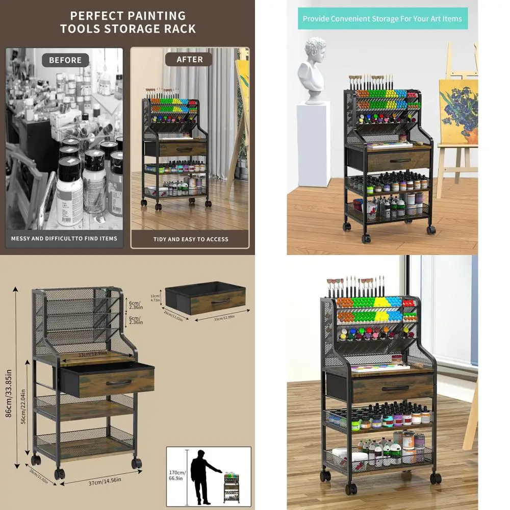

3-Tier Metal Art Cart with Wheels and Drawers for Craft Room, Home Office, and Studio Storage