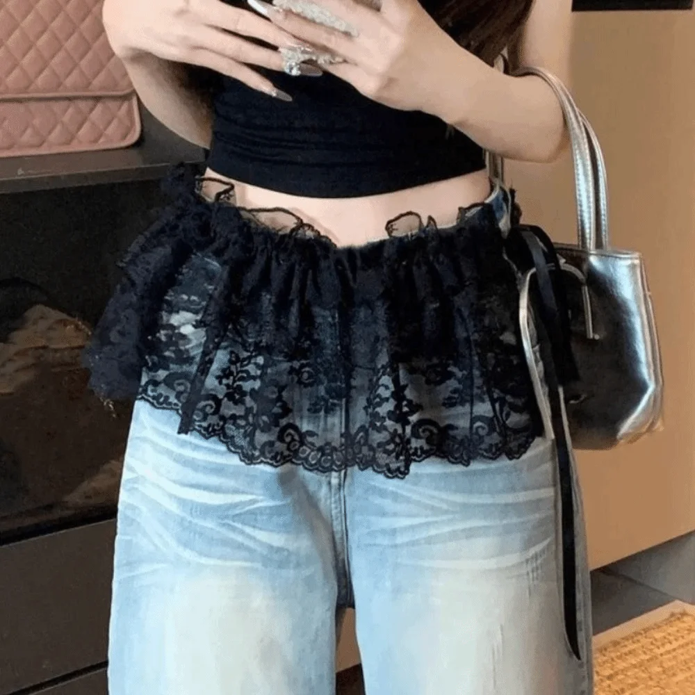 

Sweet Balletcore Lace Mini Skirts Y2k Short Ruffle Skirts Korean Style High Waist Butt Curtain Women