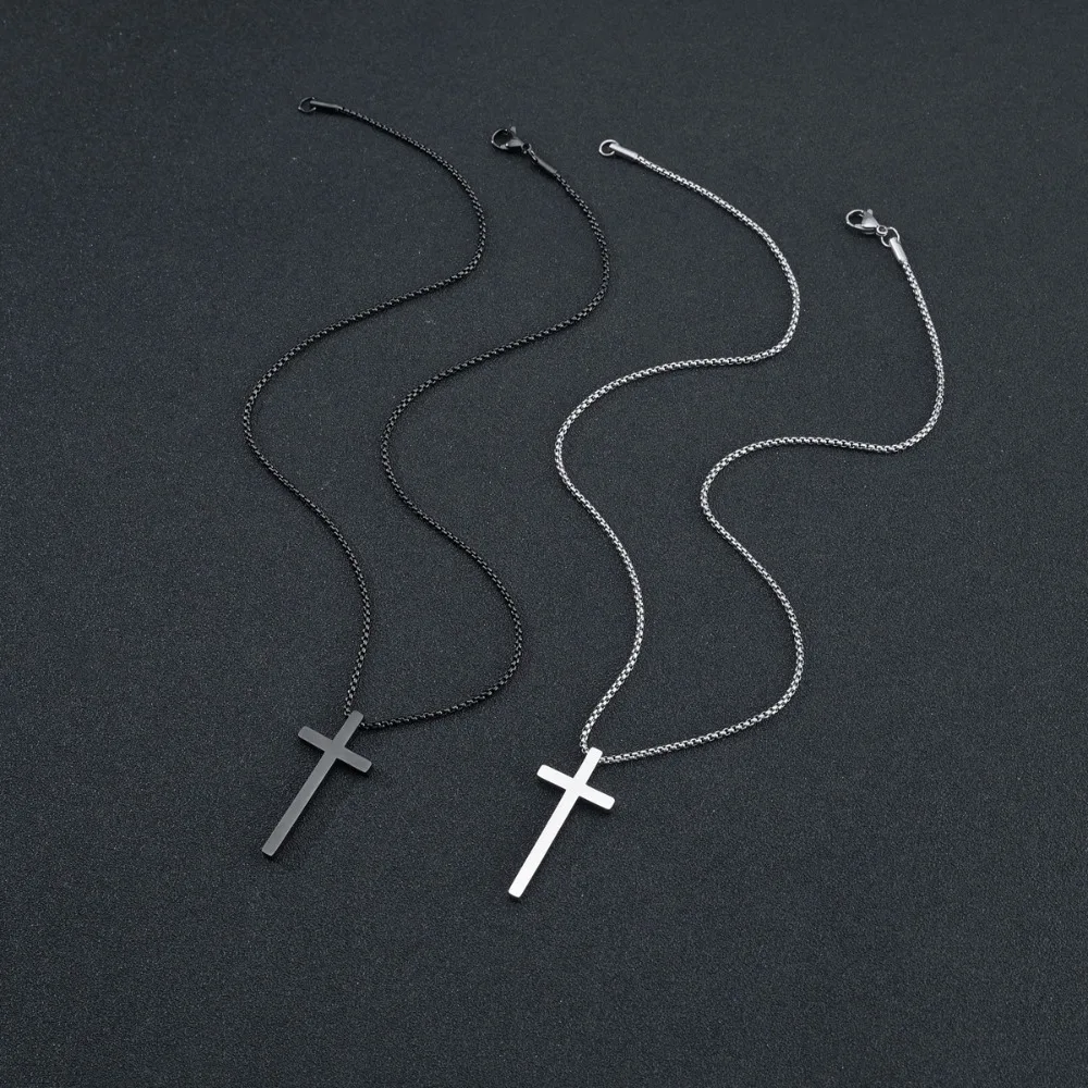 Stainless Steel Cross Pendant Necklace, Simple Smooth Solid Cross Necklace for Men Women Daily Jewelry Gift