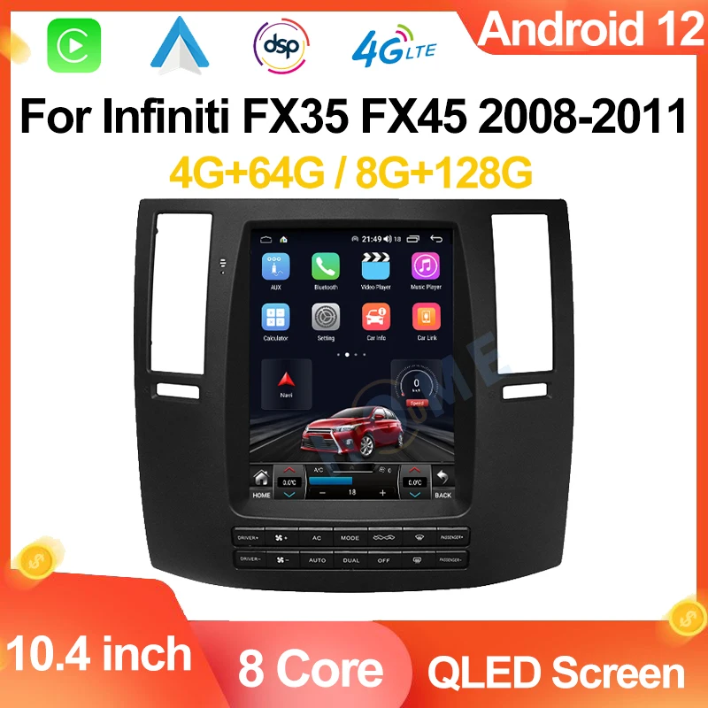 10.4 Inch Tesla Screen Car Radio For Infiniti FX FX35 FX45 2008-2011 Carplay Navigation GPS Multimedia Video Player Auto Android