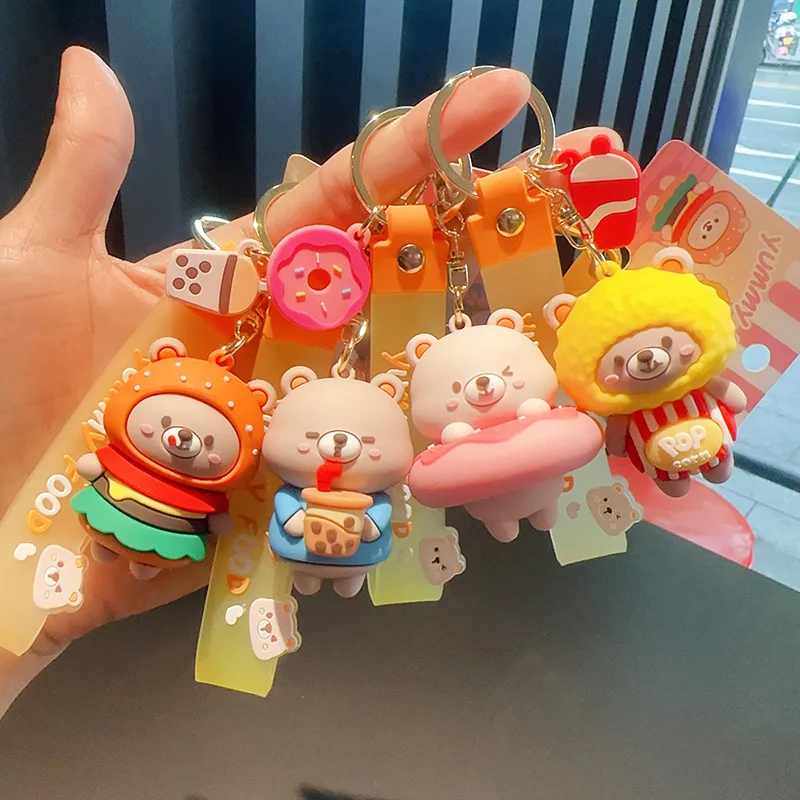 Cartoon Cute Gluttony Bear Doll Pendant Creative Burger Bear Doll Keychain Couple Bag Backpack Decoration Small Charm Small Gift