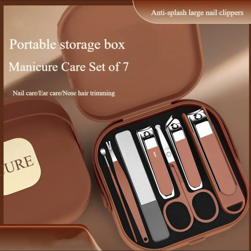 New Home Nail Clipper Seven Piece Set, Hand In Hand With Lifting Nail Clippers, Nail Art Splash Proof, Portable Storage