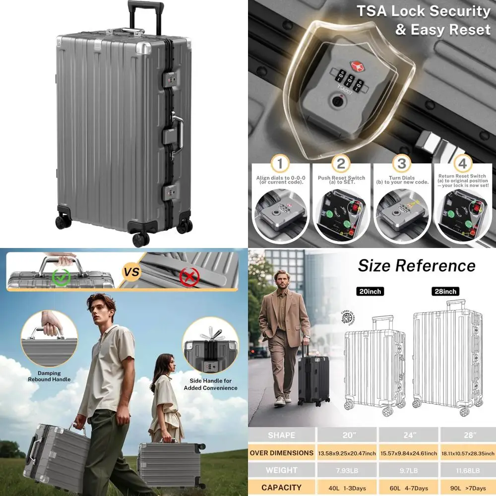 

28 inch aluminum frame tsa lock luggage with spinner wheels - pc+abs hardshell lightweight suitcase