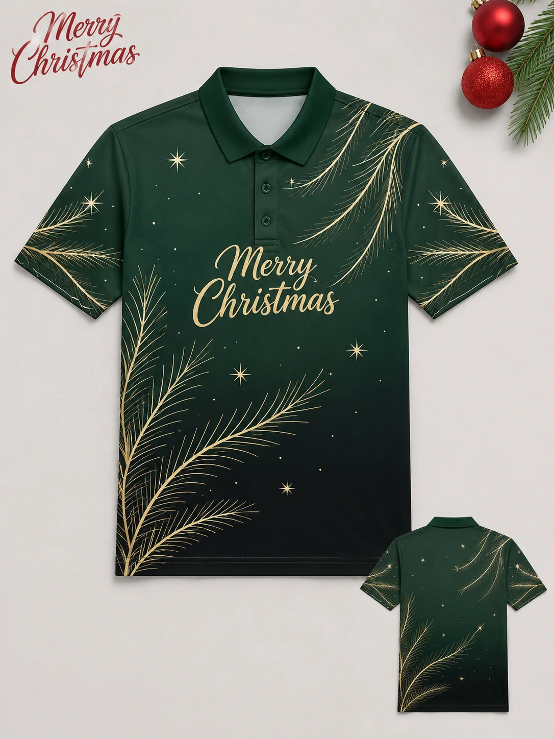 Selamat Krismas Kemeja Polo Corak 3D Uniseks Pakaian Keluarga Paling Laris untuk Majlis Krismas Percutian dan Foto Keluarga