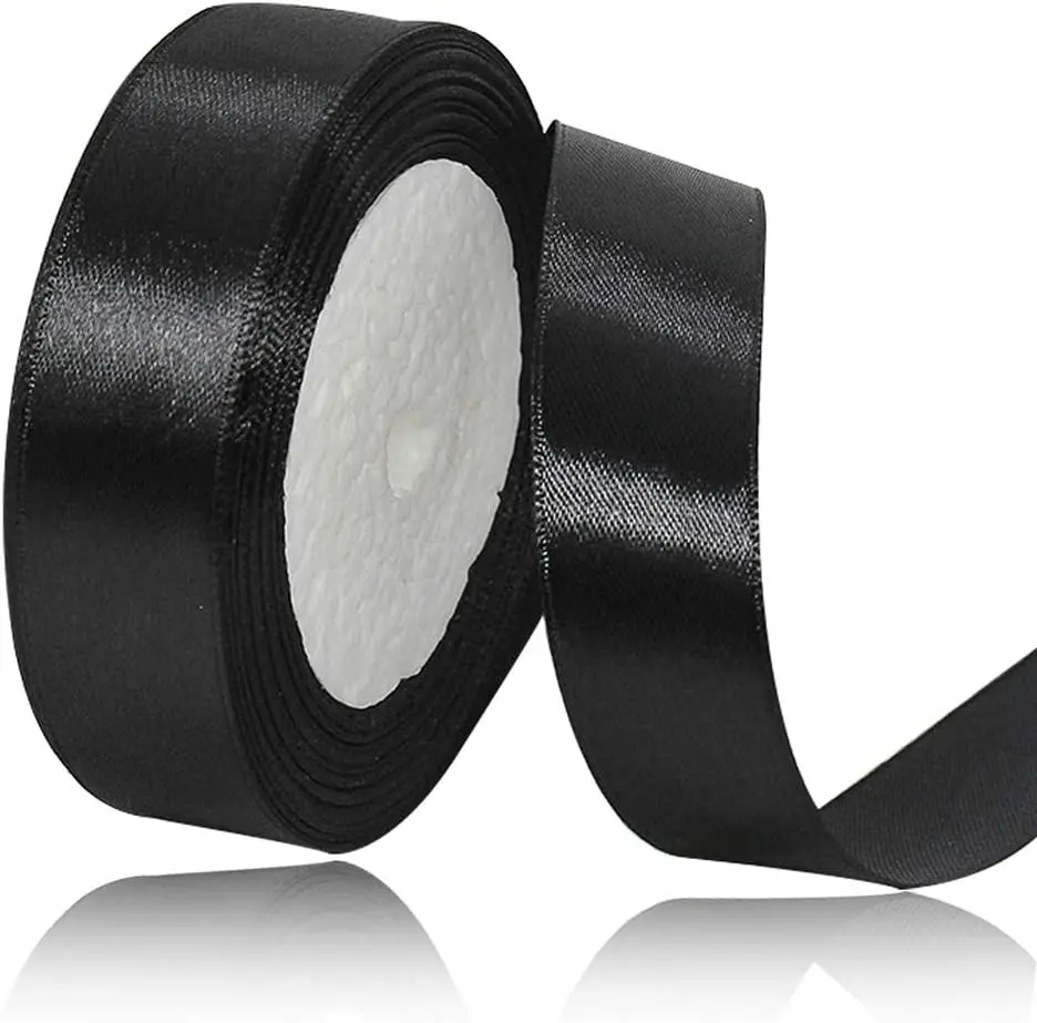 Solid Color Black Satin Ribbon, 1 Inches x 25 Yards Fabric Satin Ribbon for Gift Wrapping, Crafts, Hair Bows Making, Wreath