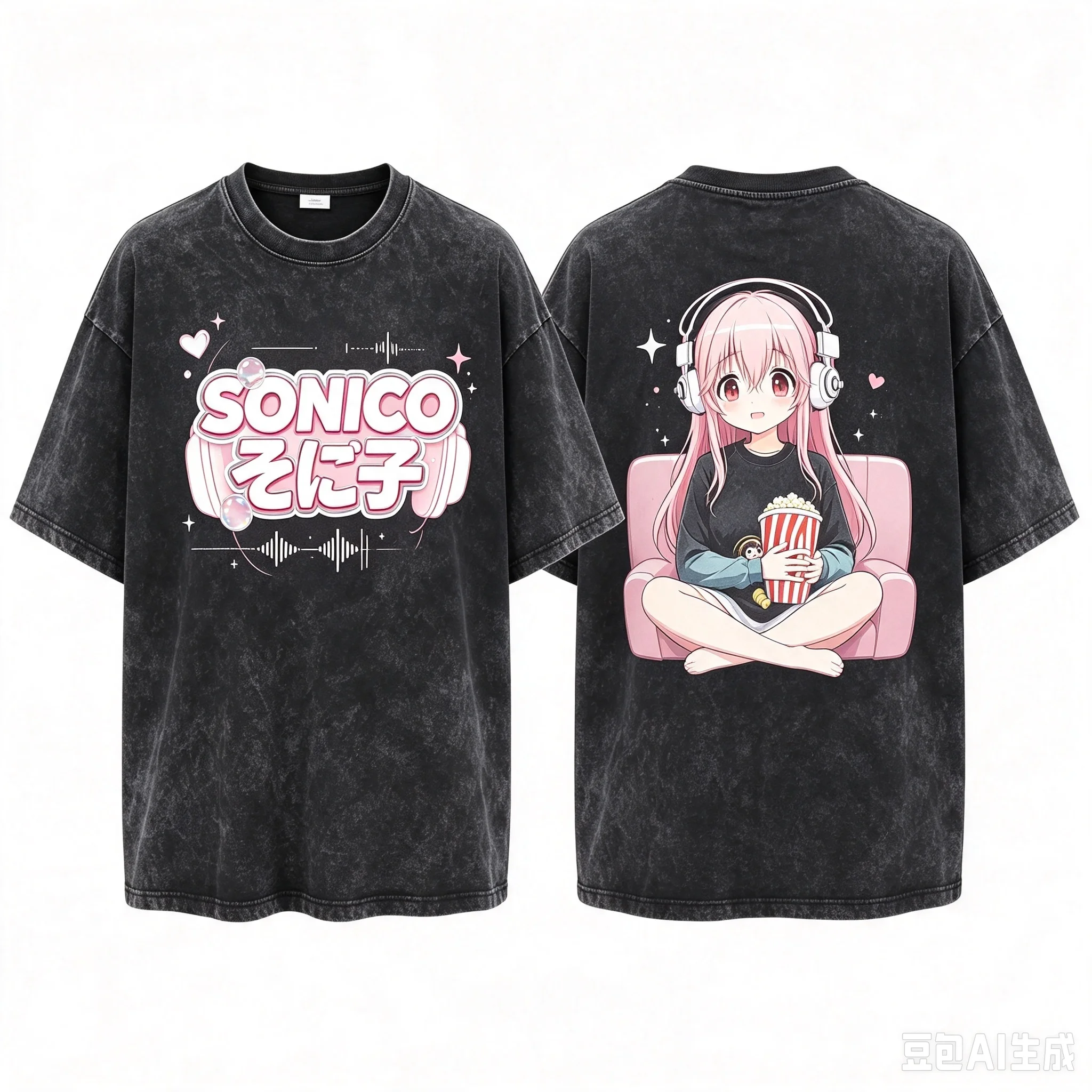 Super Sonico Front And Back Printed Crew Neck Short Sleeve Comfortable Women And Men Fashion T Shirt
