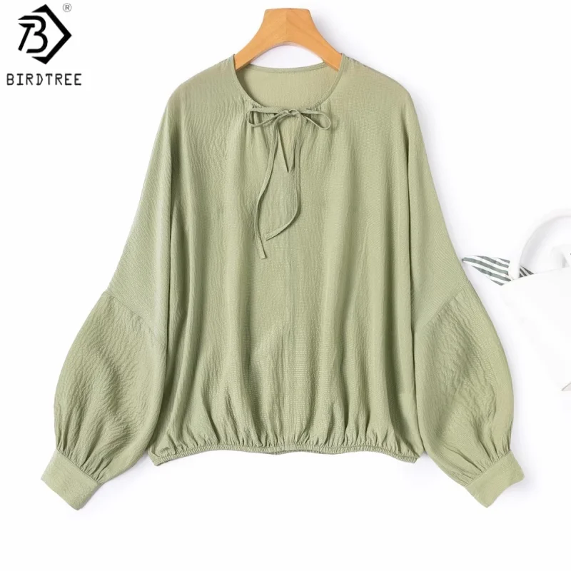 

Блузка Birdtree из 100% шелка, солнцезащитная рубашка-смок из креп-жатки, женская однотонная рубашка с V-образным вырезом, рукава-фонарики, новинка весны 2026 T63623JF