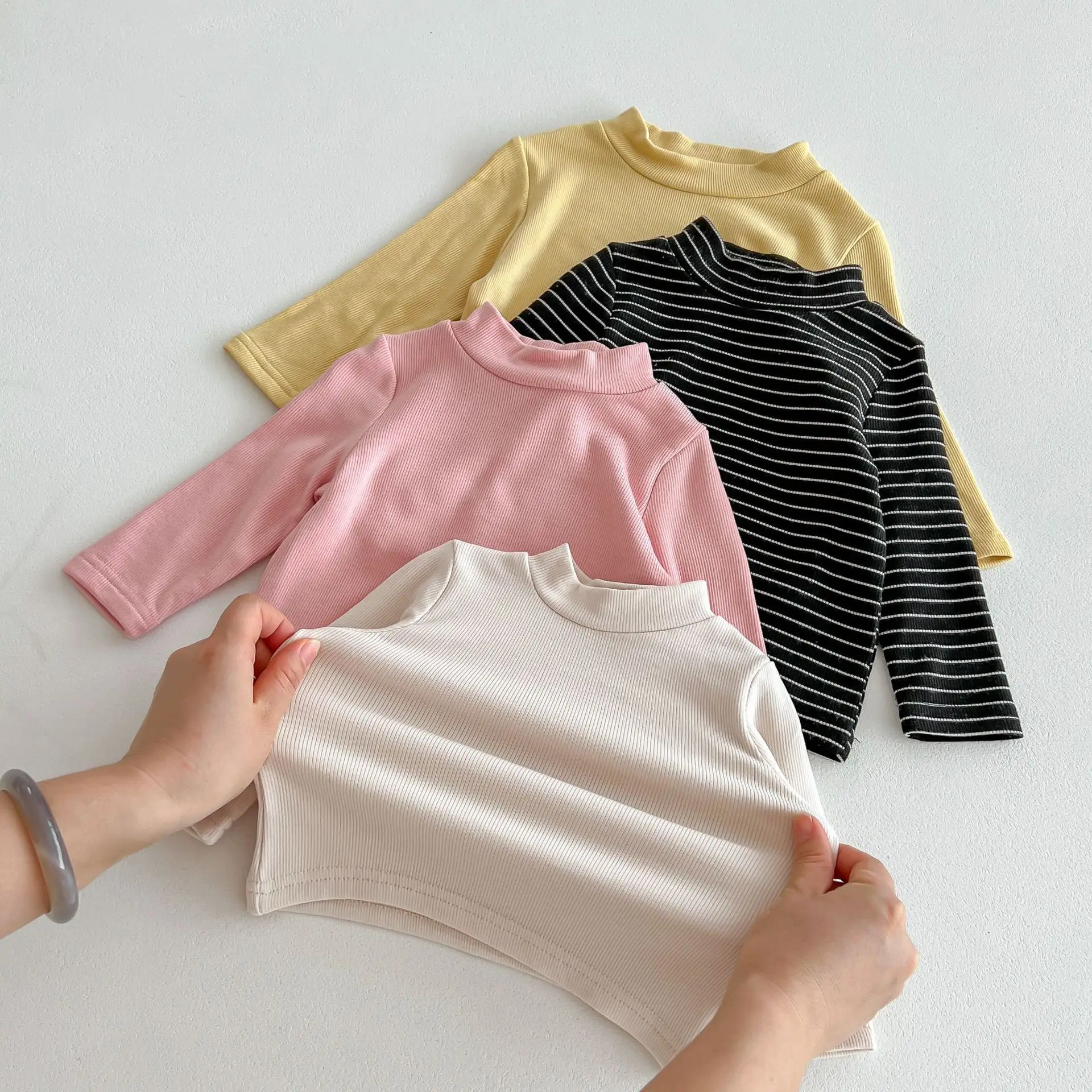 Spring and Autumn Baby Half High Neck Bottom Shirt Versatile Casual Long sleeved T-shirt Top