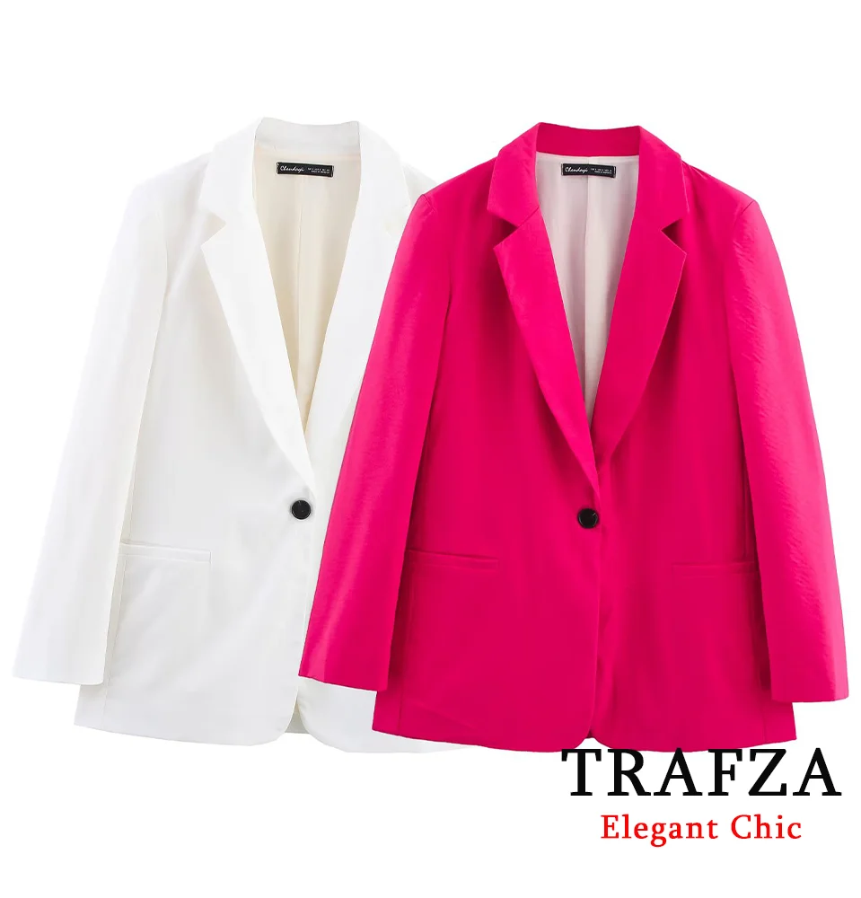 

TRAFZA Women Chic Commuter Blazers Wrinkle Style Single Button Blazer 2025 New Spring Fashion Minimalist Elegant Blazer