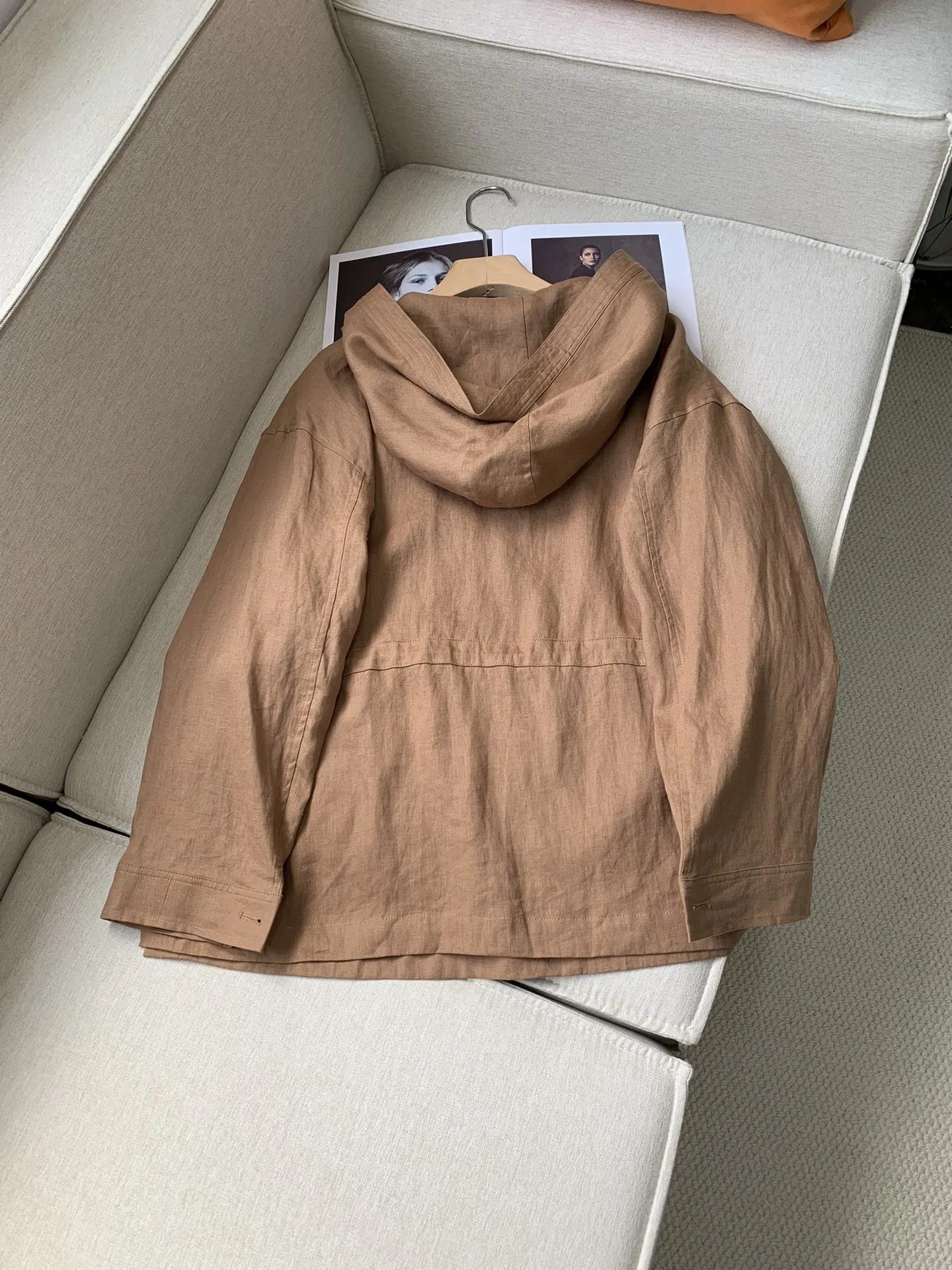 Sweatshirt for Women 2024 New Spring Autumn 100% Linen Loose Casual Solid Color Long Sleeve Hooded Pullover with Pocket