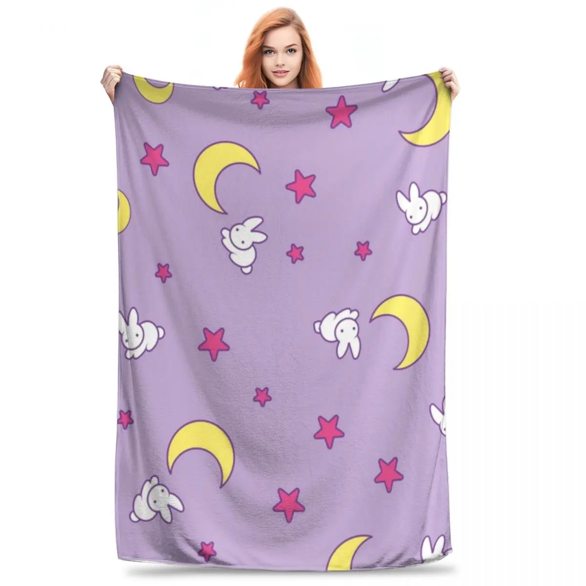 Sailor Moon - Crescent Moon And Bunny Blankets Flannel Super Soft Sofa Throw Blankets For Couch Bedding Outdoor Throws Bedspread