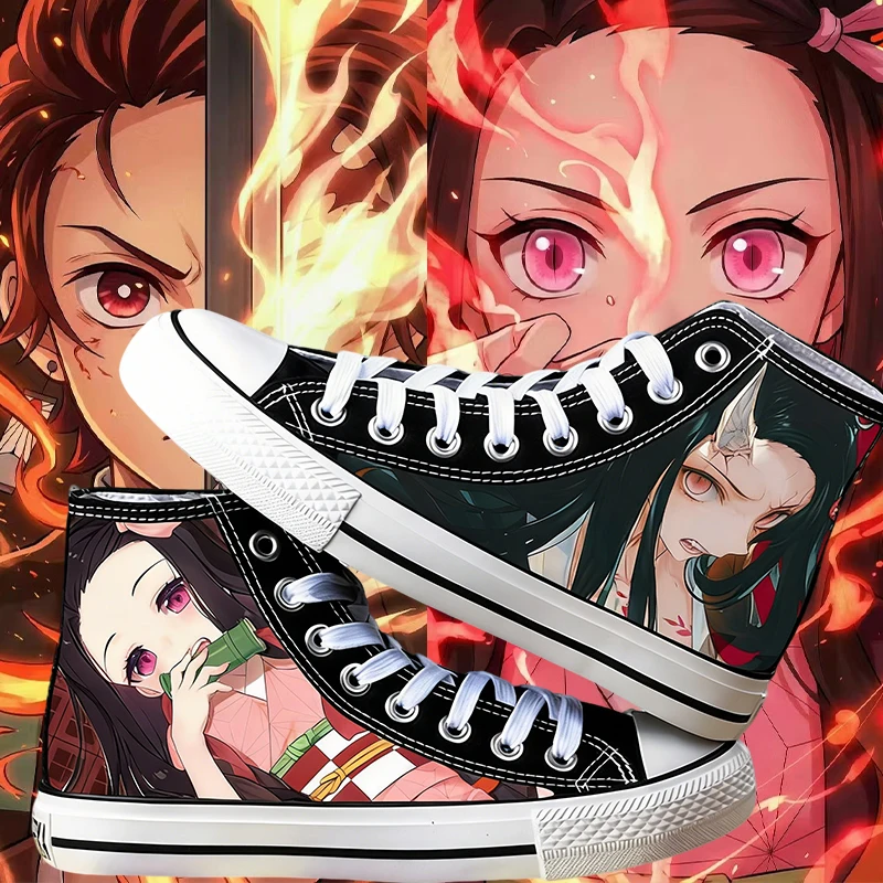 

Аниме-кроссовки Demon Slayer, повседневные высокие кеды для мальчиков и девочек, с ручной росписью, подарок на день рождения