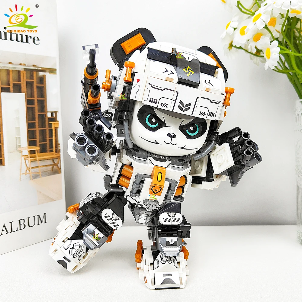HUIQIBAO 525PCS MOC Panda Mecha Model Building Block Animal Robot Series Brick Construction Toy Children Desk Home Decoration