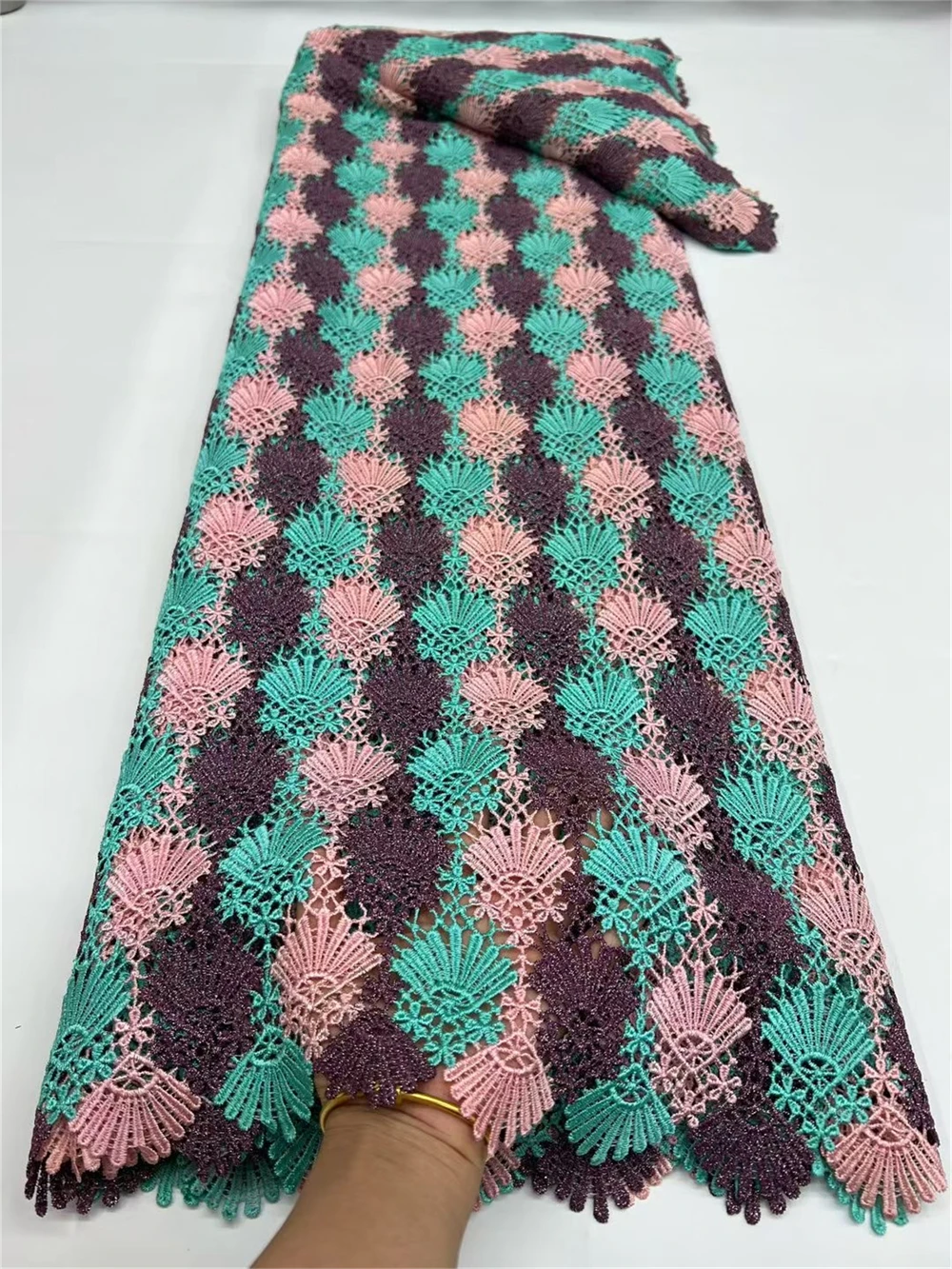 

Hot Sales 5 Yards Multicolor African Guipure Cord Lace Fabric Sew 2025 Latest Nigerian Water Soluble Lace for Women Party Dress