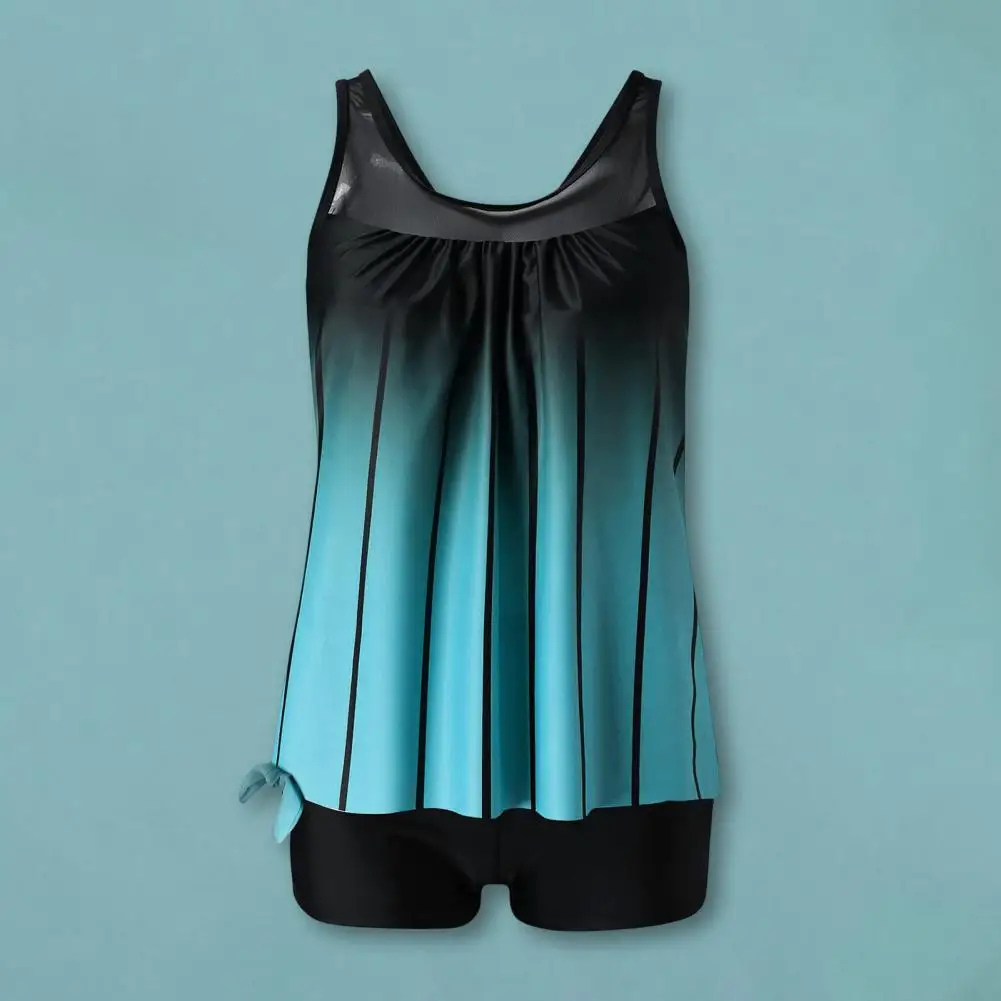 2026 Women Tankini Swimsuit Set U-Neck Sleeveless Gradient Color Shirring Tops High Waist Swimming Shorts Set Split Swimsuit