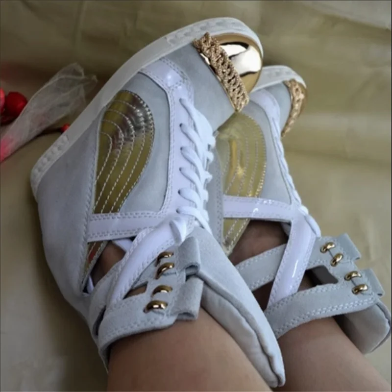 New Height Increasing Women Wedges Heel Mixed Colors High Top Female Chain Flats Shoes Top Quality