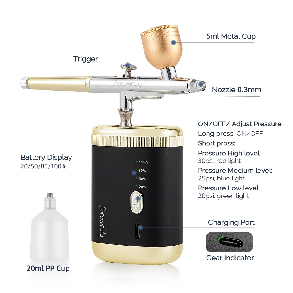 3 Levels Pressure Airbrush For Nail Art Paint Makeup Tattoo Cake Painting Spray Gun Face Hydration Sprayer