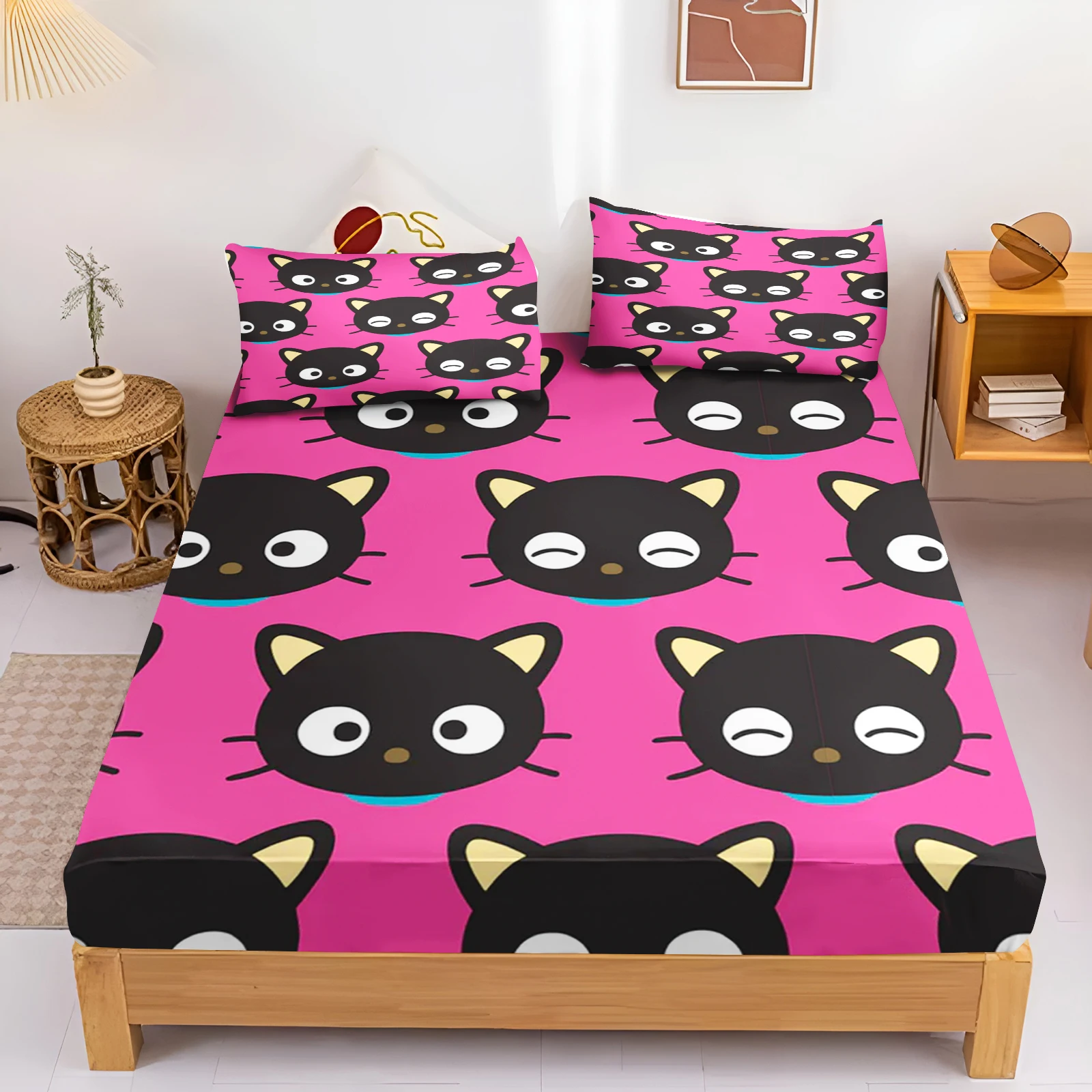 Cartoon CHOCOCAT Fitted Sheet Children Cute Polyester Coverage Sheets Cover Elastic Digital Printing Teenager Bedding