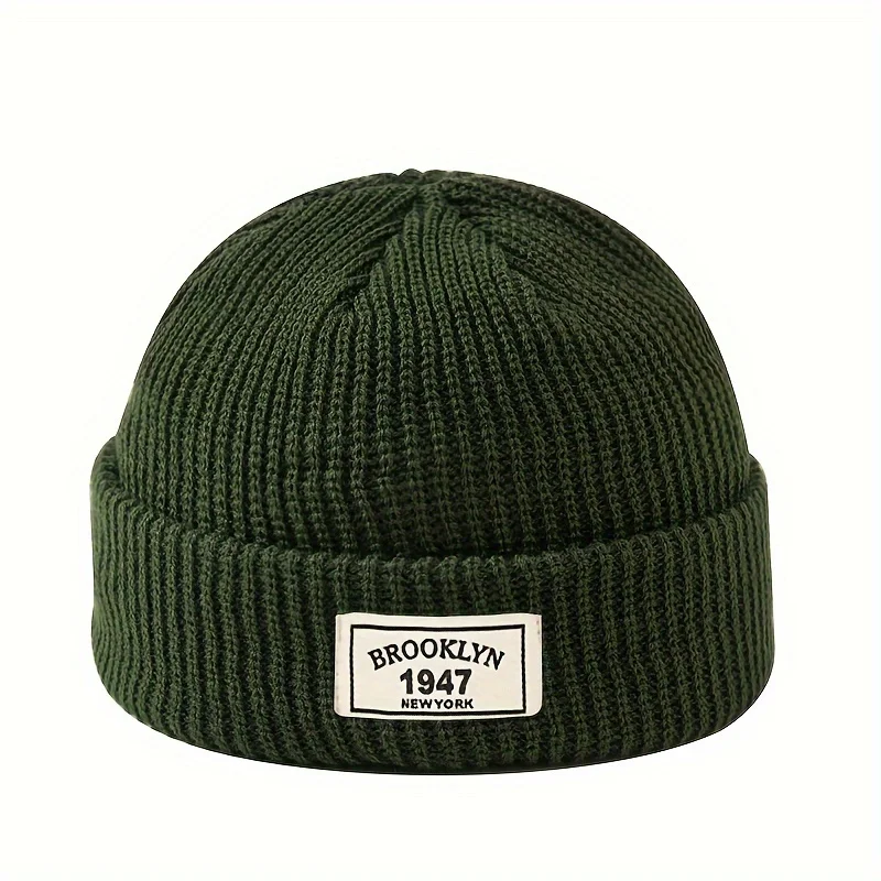 1PC Men Warm High Elasticity Polyester Knitted Hat Fashion Letter Patch Winter Beanie Gorros Sports Leisure Gifts Valentine Wear