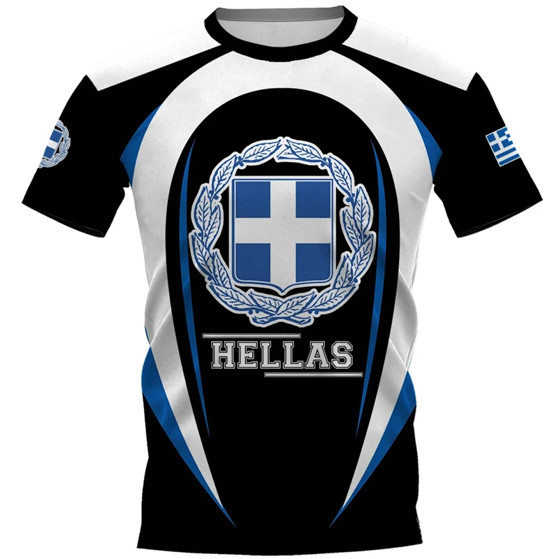 Hellas T Shirt For Men Geometric Line Greece Flag National Emblem Print Men's T-shirts Daily Street Casual Unisex Clothing Tops