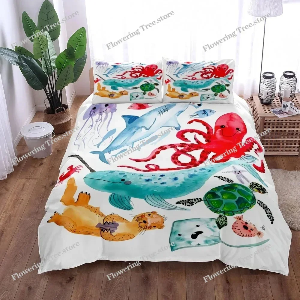 Retro Octopus Bedding Set King Queen Double Full Twin Single Size Duvet Cover Pillow Case Bed Linen Set 5