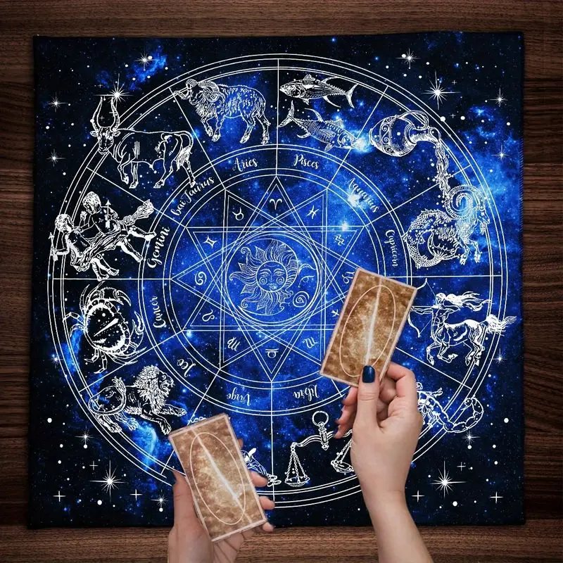 VIKAMA Starry Sky Twelve Constellations Tarot Tablecloth, Mystical Divination Altar Cloth Ritual for Spiritual Decor
