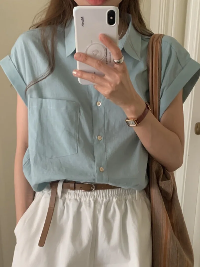 

Винтажный летний возрастной шикарный комплект Salt System, однотонный комплект irt orts, простой универсальный костюм из смеси хлопка с воротником