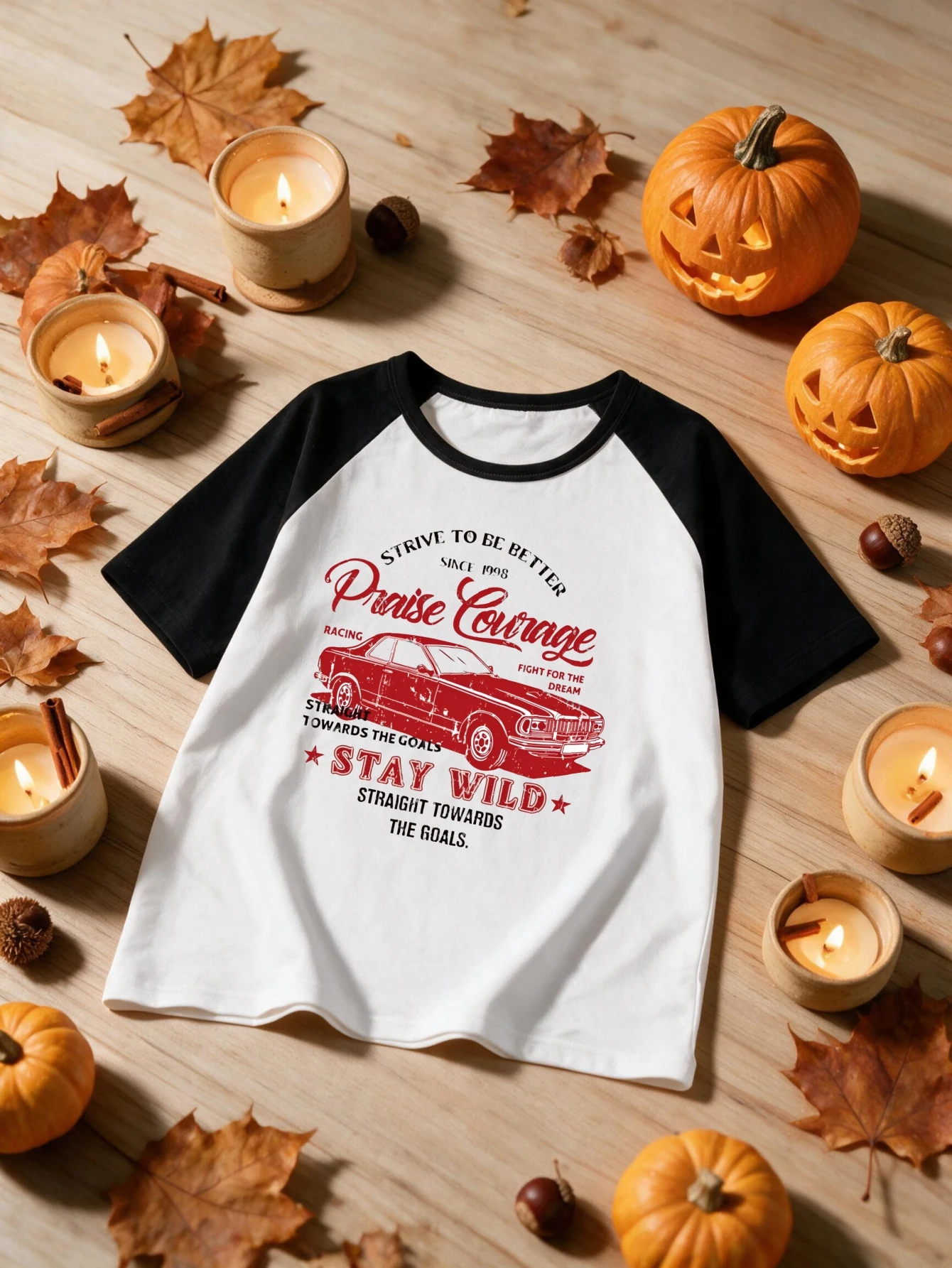 Retro Vintage Car Graphic Women's T-shirt Stay Wild Praise Courage Print Raglan Short Sleeve for Casual Outdoor Daily Wear Y2k