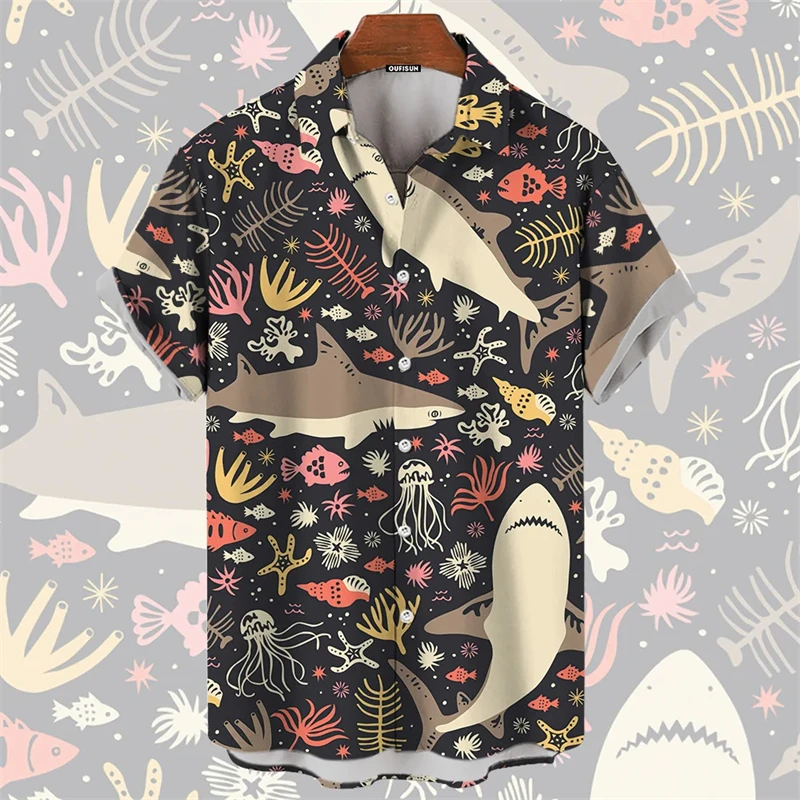 

Men's Hawaii Shirts Full Print Sea Animals Graphic Beach Shirts For Men Sharks Whales Turtl Graphic Short-Sleeved Shirts