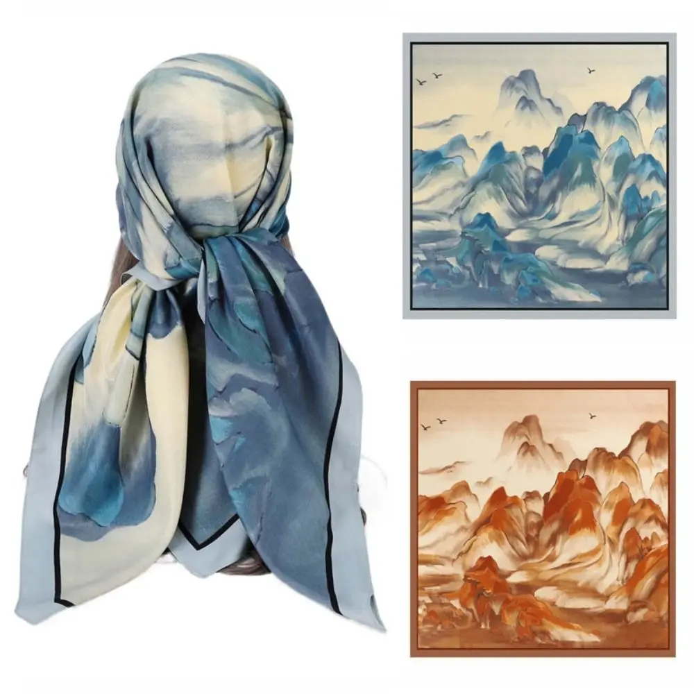 

Большой квадратный платок в стиле ретро 110 см, солнцезащитная шаль, шаль с чернилами и принтом, шарф на голову, универсальная пляжная сумка, украшение, подарок