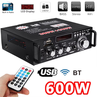 64GB 220V BT-298A 2CH LCD Display 300W+300W EU/US Plug HIFI Audio Stereo Power Amplifier Bluetooth 5.0 FM Radio with Remote