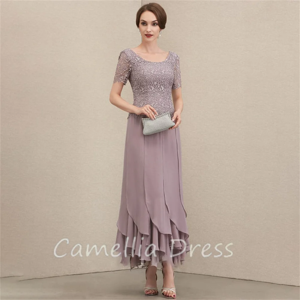 Classic Scoop Neck Mother Of The Bride Dress A-line Ankle-Length Chiffon Lace Formal Dresses Vestidos Mae Da Noiva Casamentos