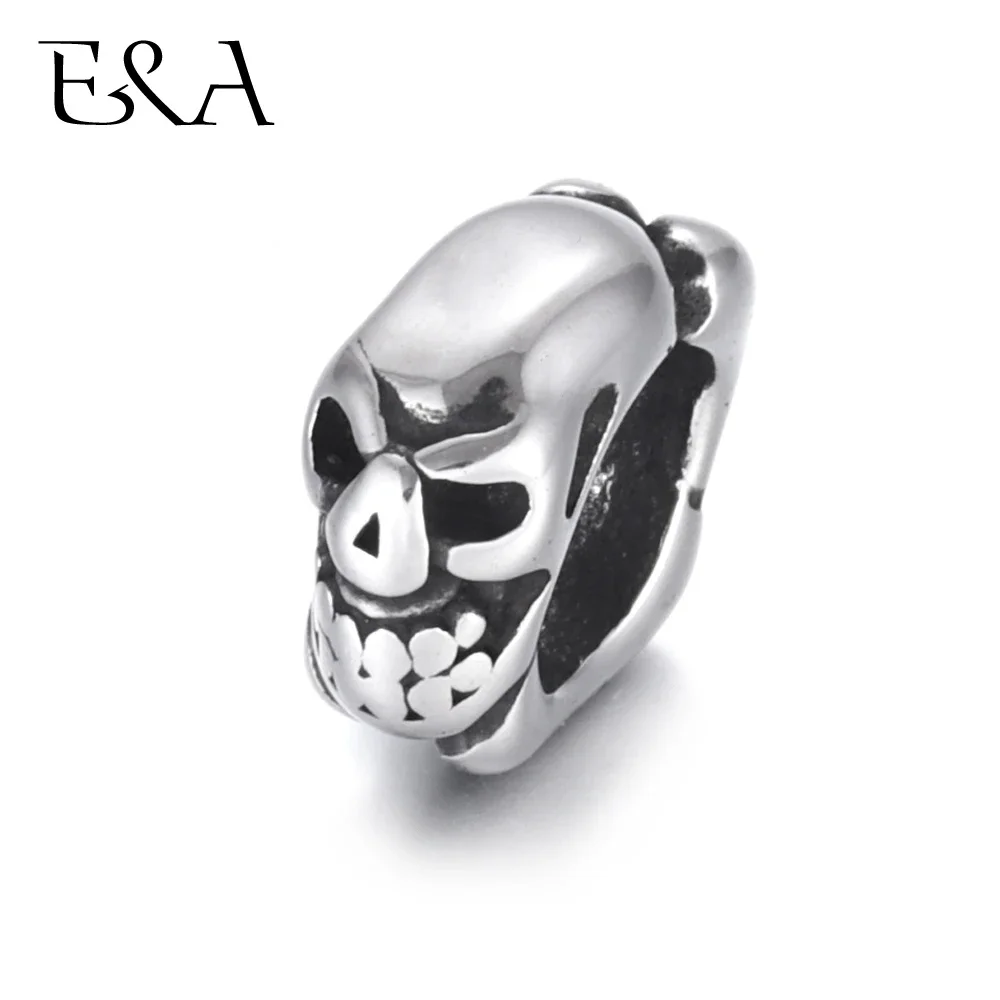 Stainless Steel Beads Skull Blacken Metal Large Hole 6mm Bead Slider Spacer DIY Bracelet Making Supplies Handmade Jewelry Crafts