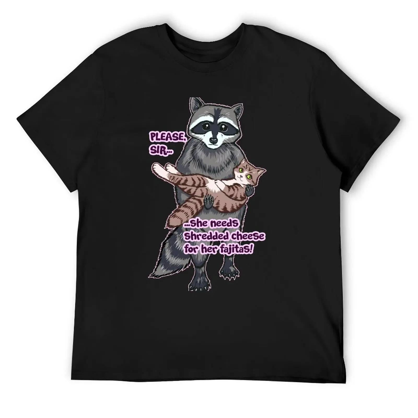 She needs shredded cheese for her fajitas! Raccoon and Kitty Cat meme T-Shirt