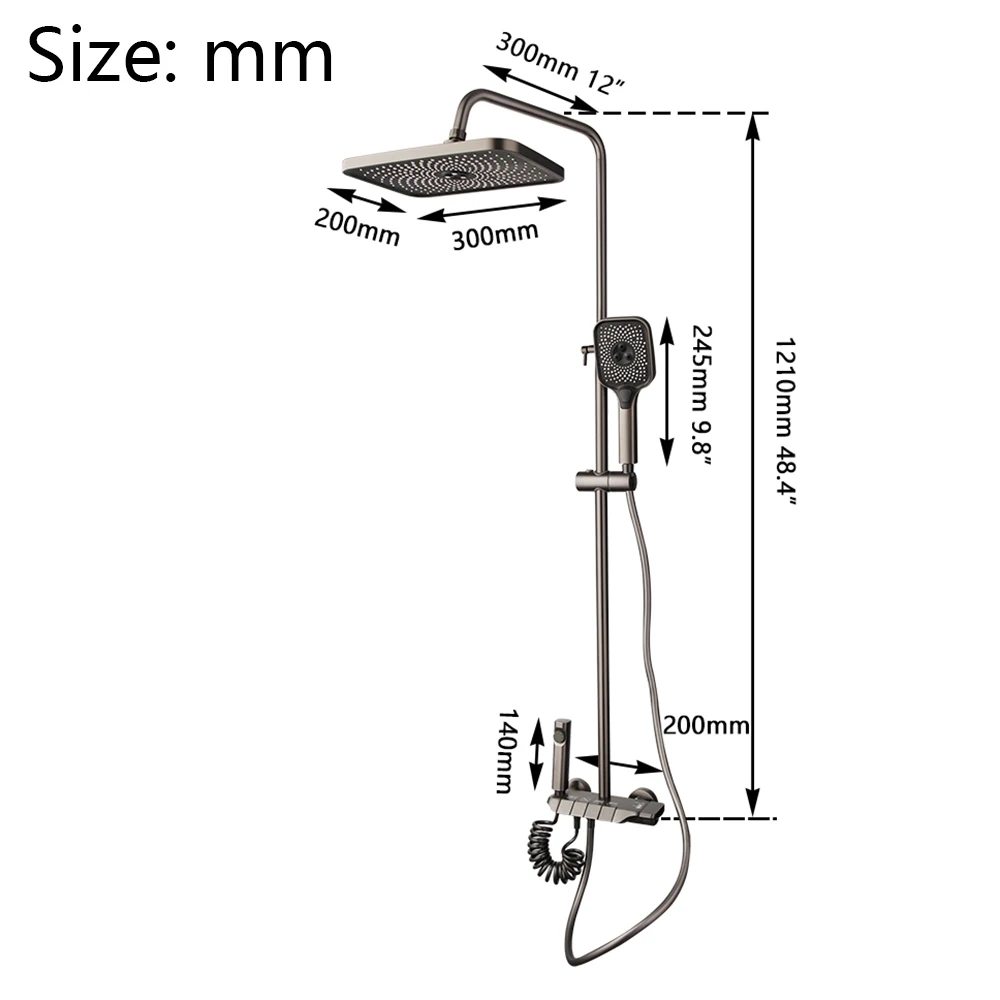 Torayvino Gun Grey Gray Bathroom Shower Faucet Set Piano Key Supercharged 4 Function Rainfall Bath Shower System Mixer Water Tap