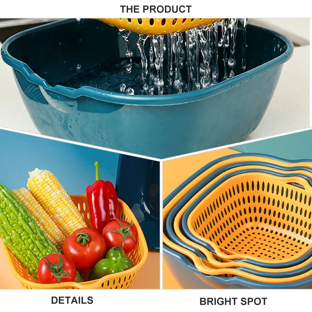 

1Set Thick Square Draining Basket PP Material Double Layer Design for Cleaning Soaking Draining Storing Kitchen Supplies