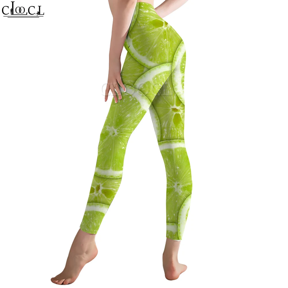 CLOOCL แฟชั่นผู้หญิงสีเขียว Legging ผลไม้มะนาวรูปแบบ 3D พิมพ์กางเกงสําหรับหญิงออกกําลังกายกางเกงวิ่งกลางแจ้ง