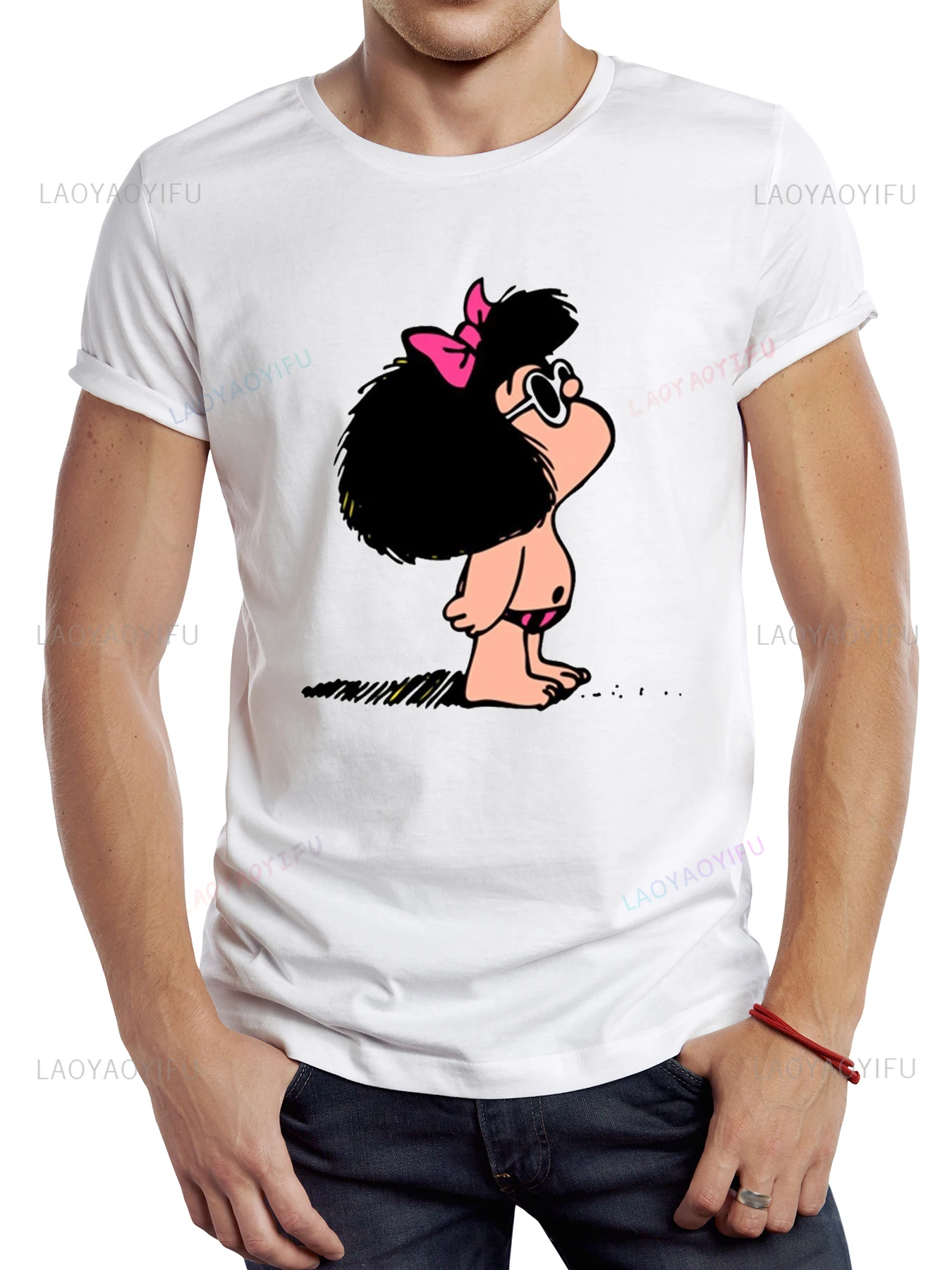 

TEEHUB забавная футболка Mafalda, летняя футболка с коротким рукавом «Наслаждайтесь жизнью», футболка в стиле Харадзюку с принтом для девочек, топы, мужская футболка, уличная одежда