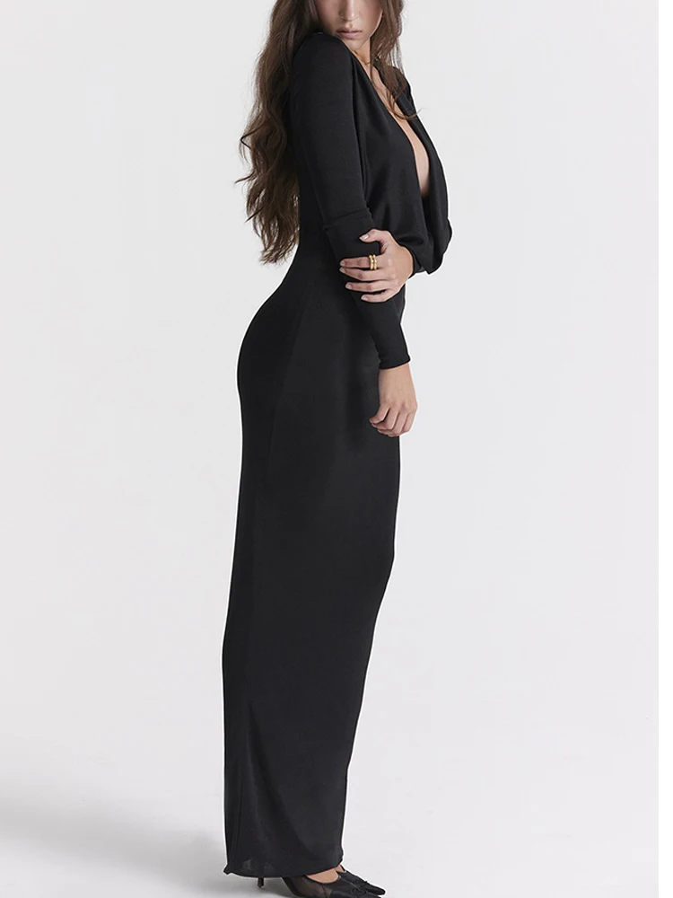 Europese en Amerikaanse dameskleding 2024 herfst en winter nieuw item high-end temperament sexy backless jurk lange rok slank