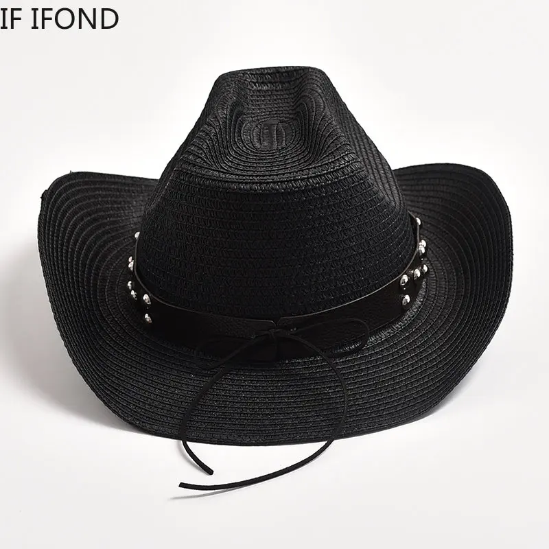 Fashion Skull Decor Western Cowboy Hat Natural Paper Straw Hat For Men Summer Beach Sun Hat Curling Brim Lifeguard Hats