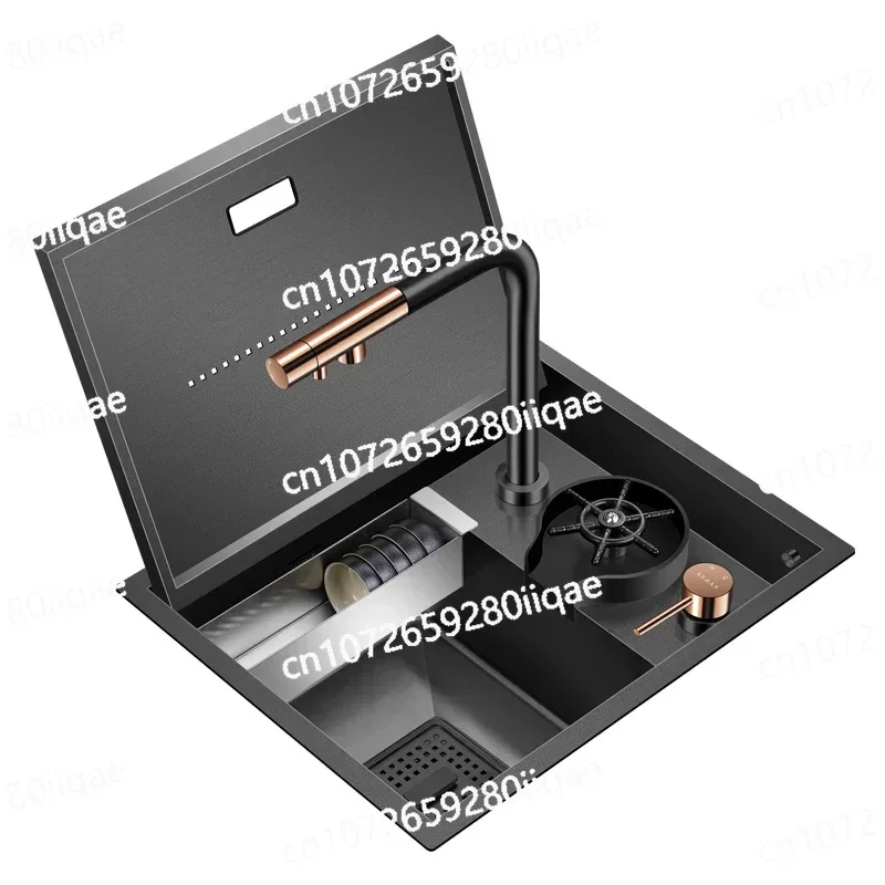 

Black Nano Bar Stainless Steel Vegetable Basin Middle Island High Pressure Cup Washer Invisible Sink