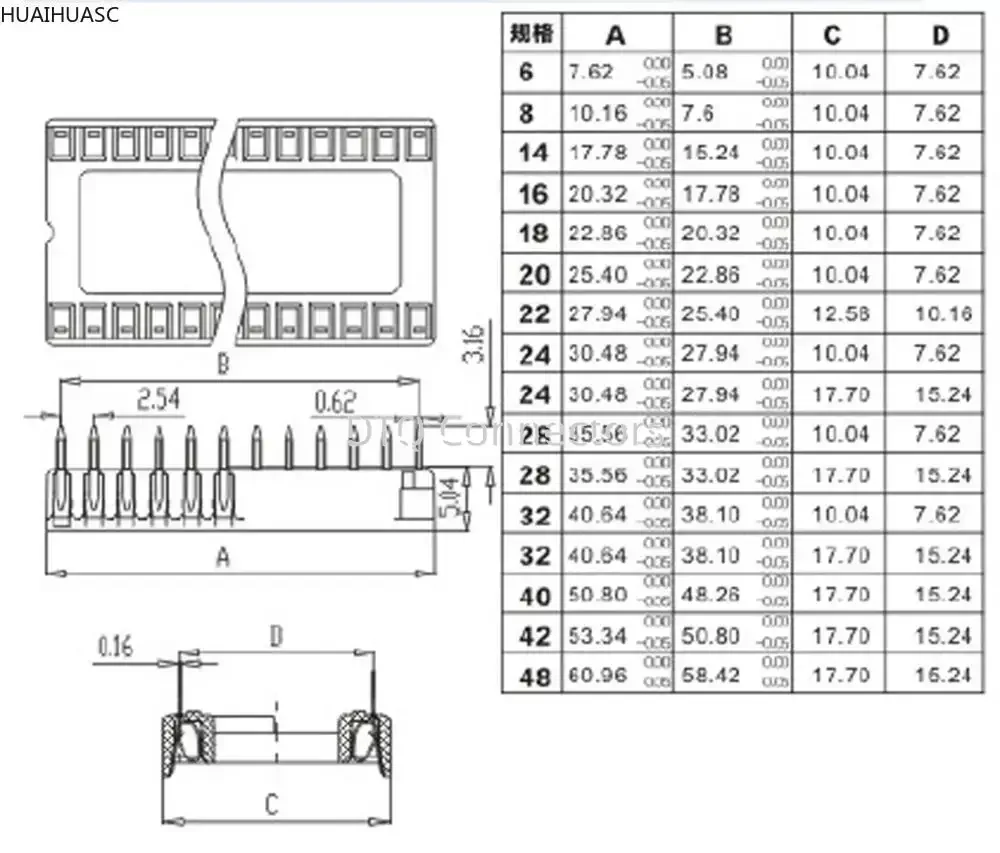 10pcs 2.54mm Pitch 6P 8P 16P 18P 24P 28P 32P 40P 42P DIP Solder Square Narrow Wide IC Socket Connector 6/8/16/18/24/28/32/40/42P