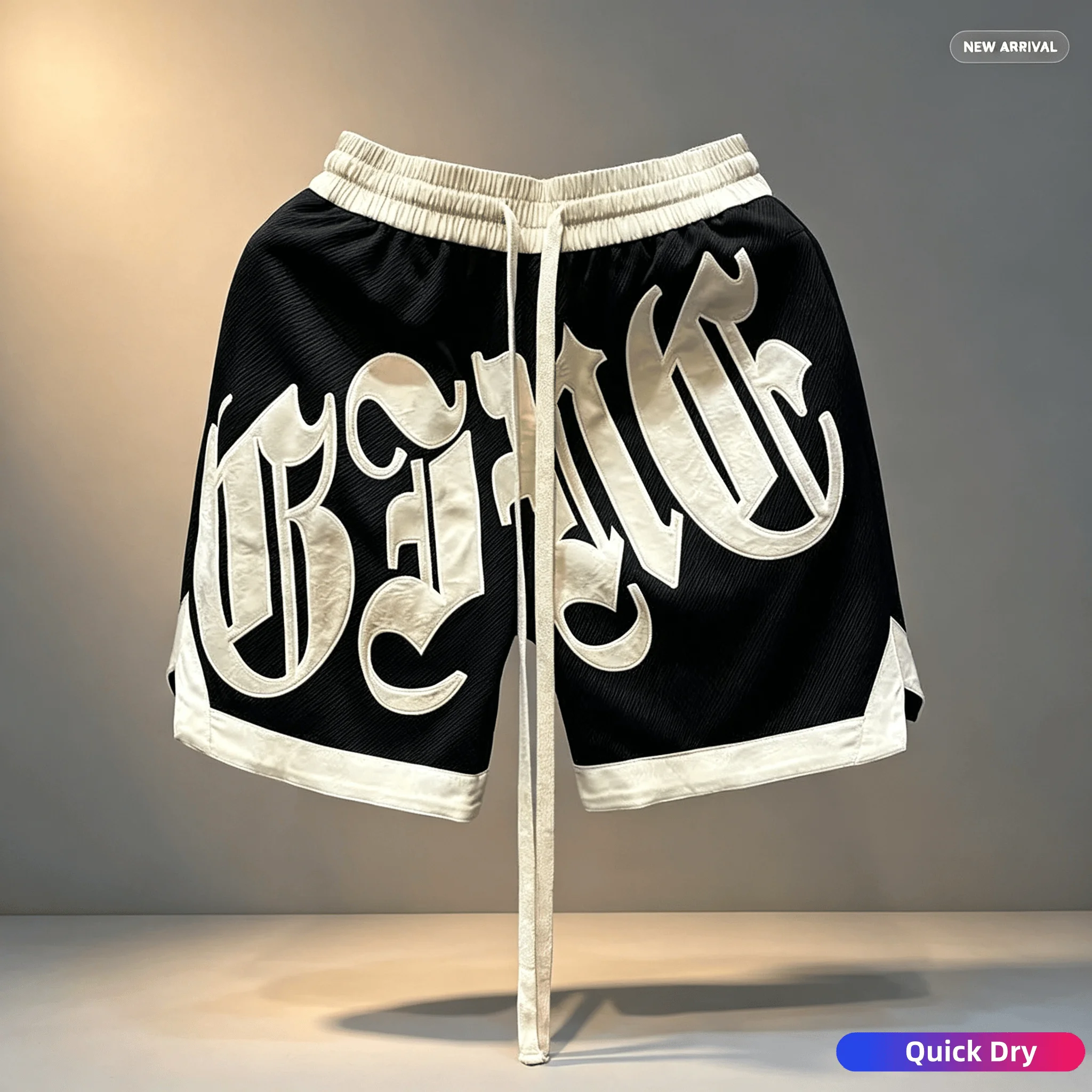 Europäische und amerikanische trendige Street-Hip-Hop-Gothic-Shorts mit Buchstabendruck, schnelltrocknende Freizeit-Sportshorts, Herren-Strandshorts, Mode. – Detail 3
