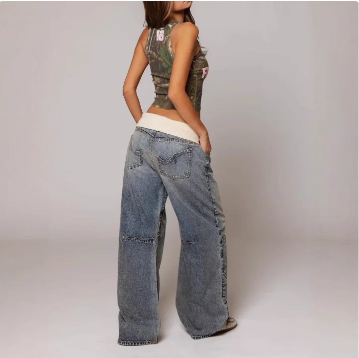 Washed Old Blue Jeans American Retro Street Men and Women Straight and Loose Trend New Style Hot Selling Casual Jeans