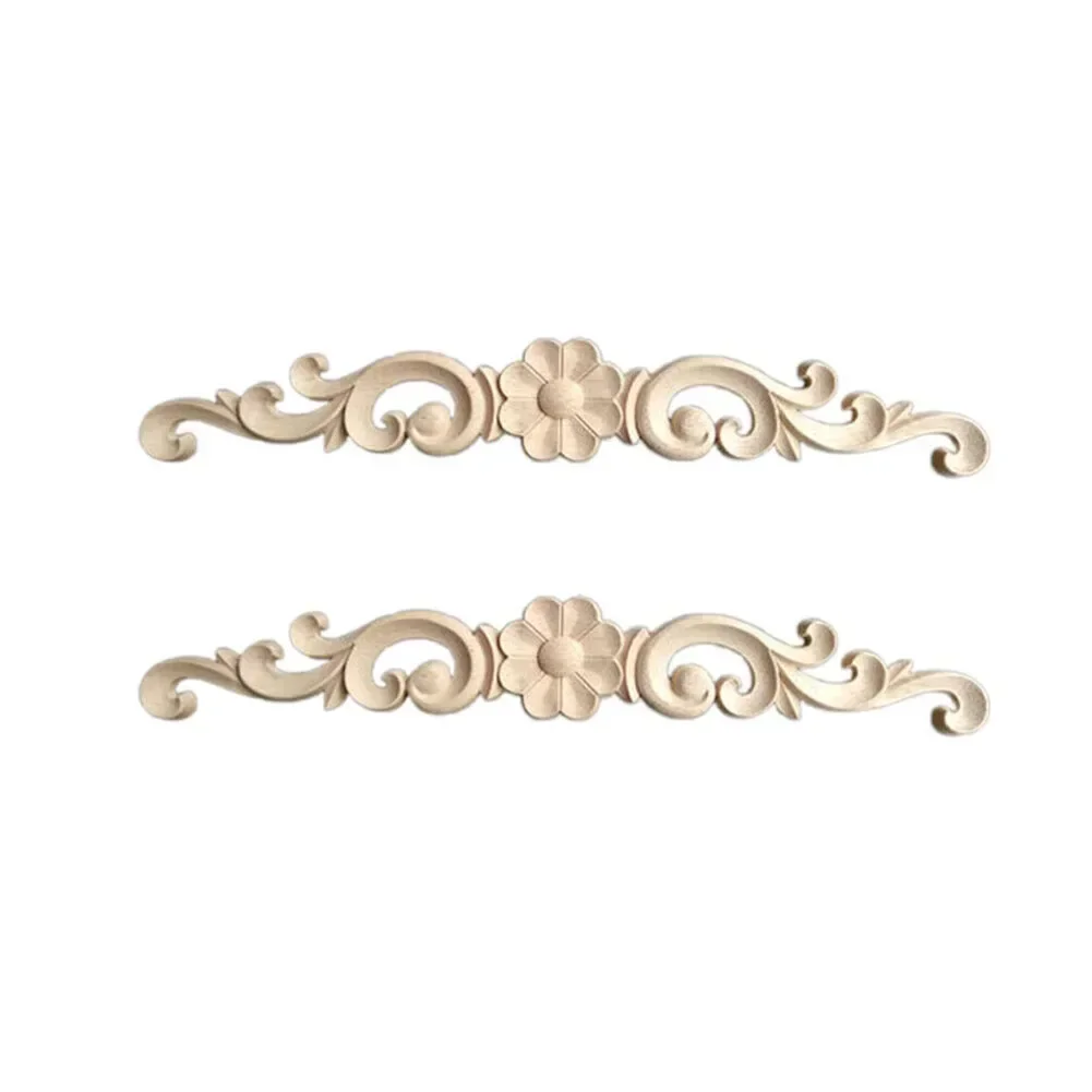 2Pcs Applique Wooden Carving Decal Unpainted Floral Wood Carved Corner Applique Furniture Cabinet Door Wall Home Decorations image 6