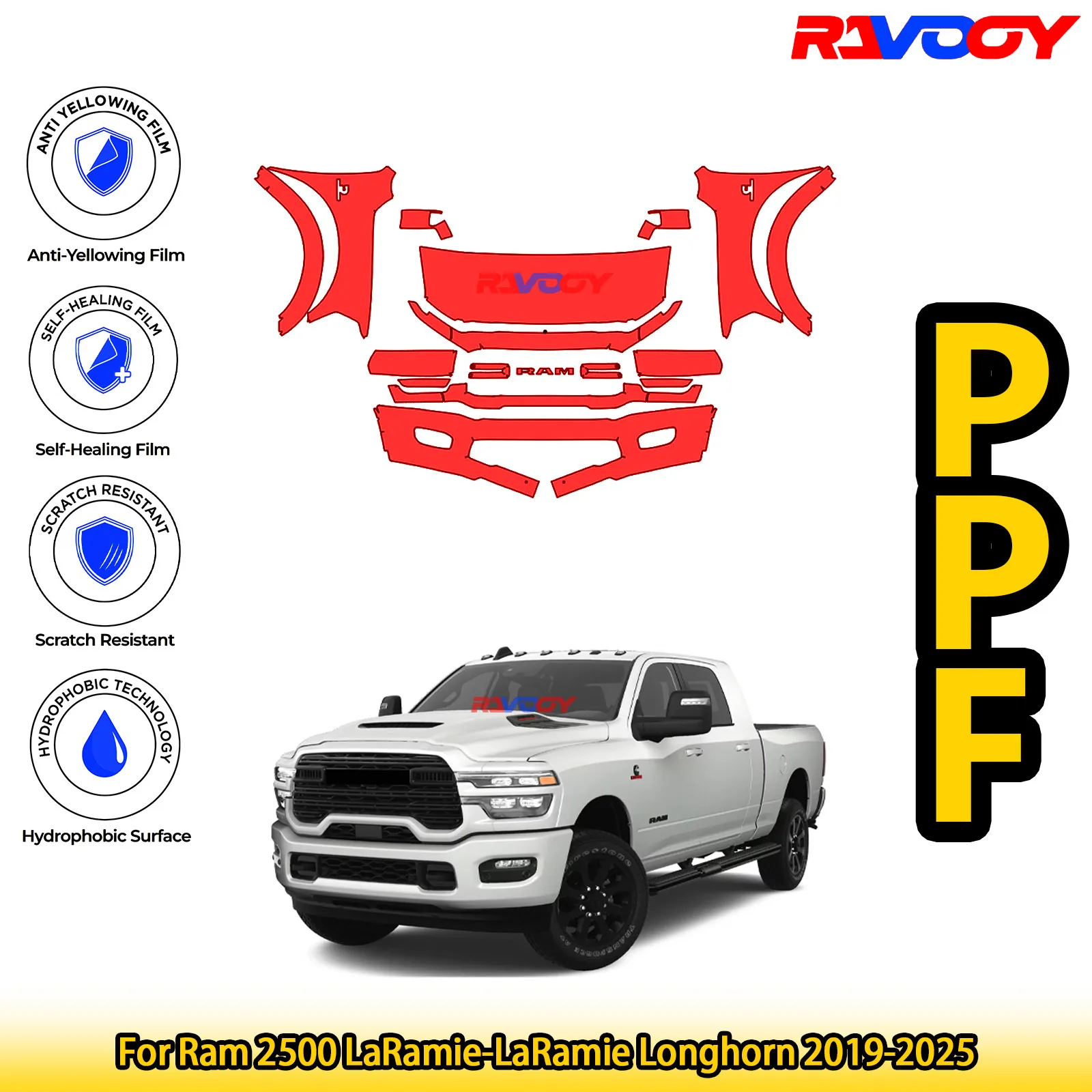 

Для Ram 2500 LaRamie-LaRamie Longhorn 2019-2025, глянцевая матовая черная предварительно вырезанная передняя пленка PPF, комплект защиты краски