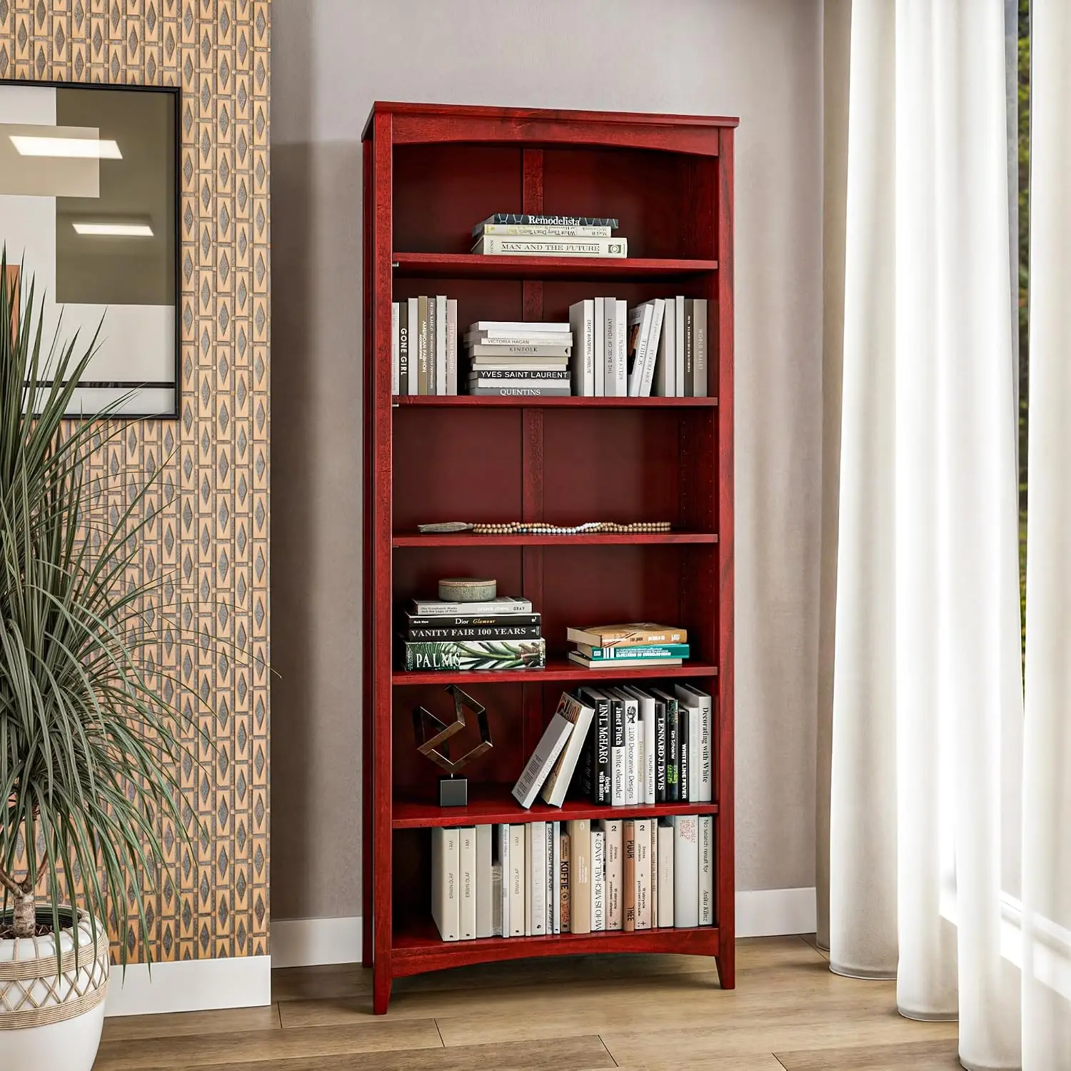 Shaker 6 Shelf Solid Wood Bookcase 72