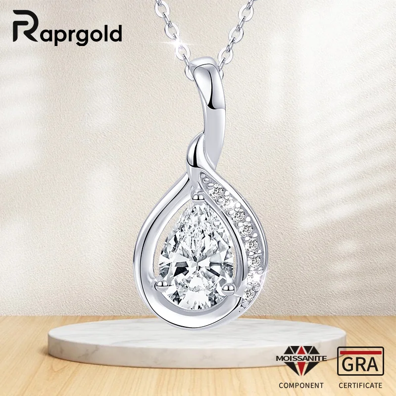 

RAPRGOLD GRA сертифицированное 1,5 карата муассанит кулон в форме капли воды ожерелье для женщин цепочка из стерлингового серебра 925 пробы свадебные ювелирные изделия подарок
