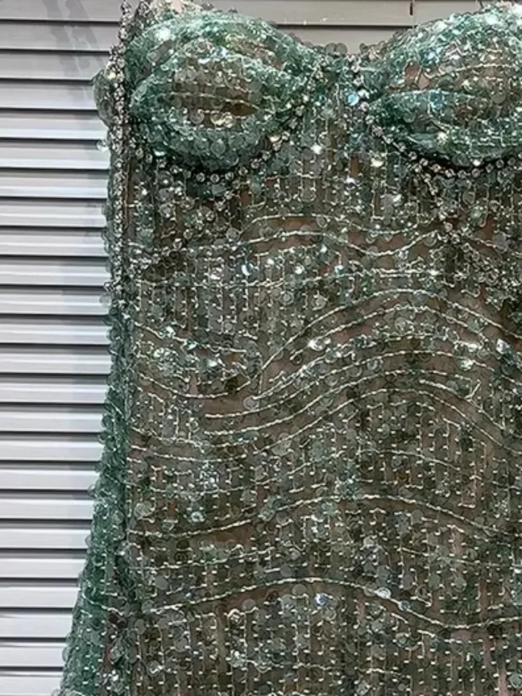 DFDG المرأة الصيف الأخضر مطرز فستان كامي بلا أكمام Bodycon فستان أنيق حفلة كلوبوير 2025 العصرية المؤنث فساتين راقية